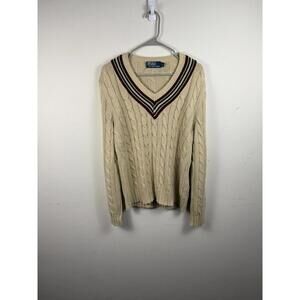 Ralph Lauren Beige V-Neck Sweater with Stripes